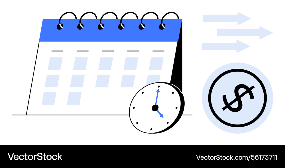 Calendar with clock and monetary symbol Calendar with clock and monetary symbol vector image