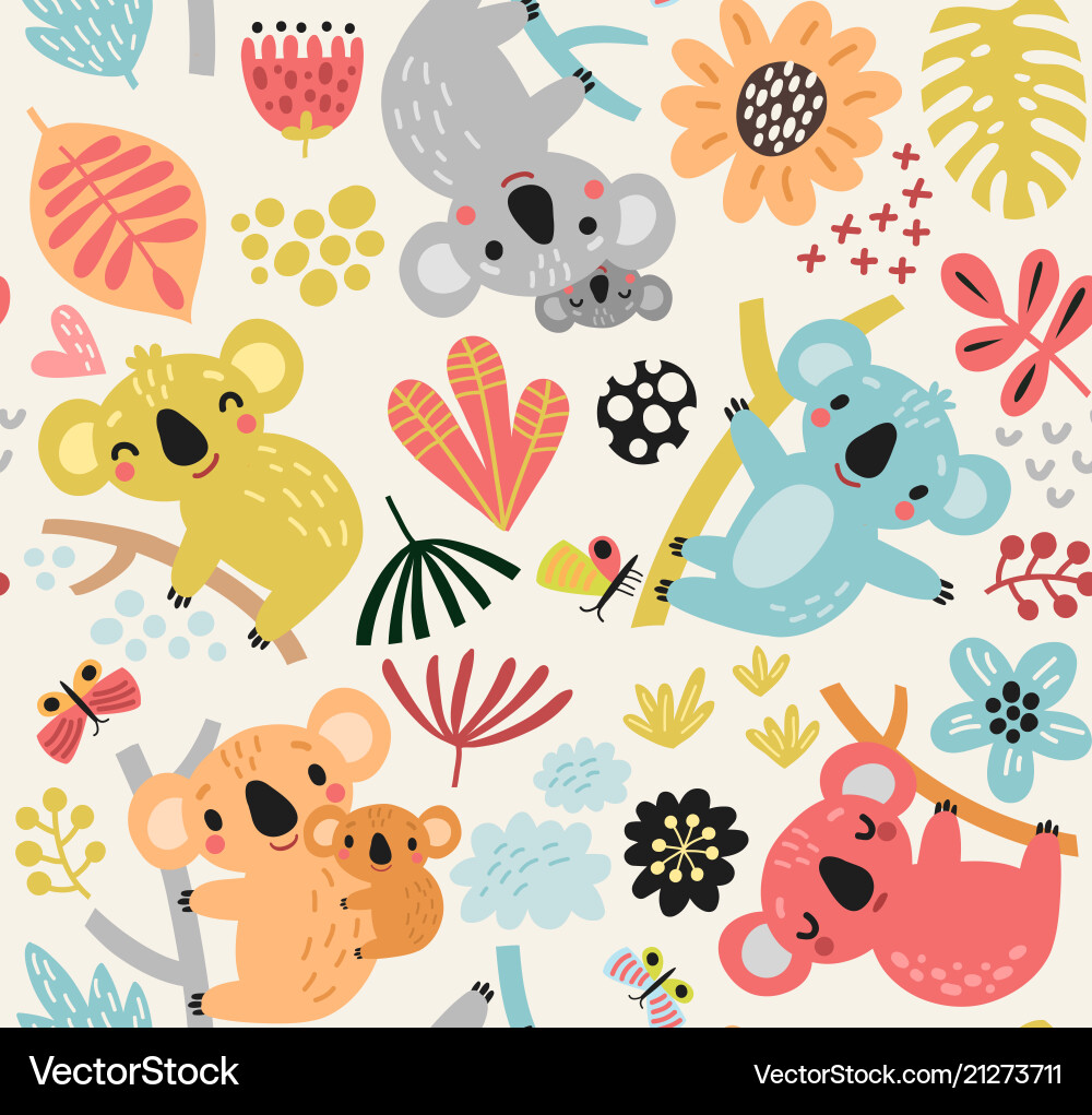 Cute Koala Seamless Pattern Royalty Free Vector Image