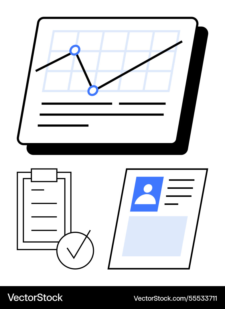 Data analysis chart task checklist and profile Data analysis chart task checklist and profile vector image