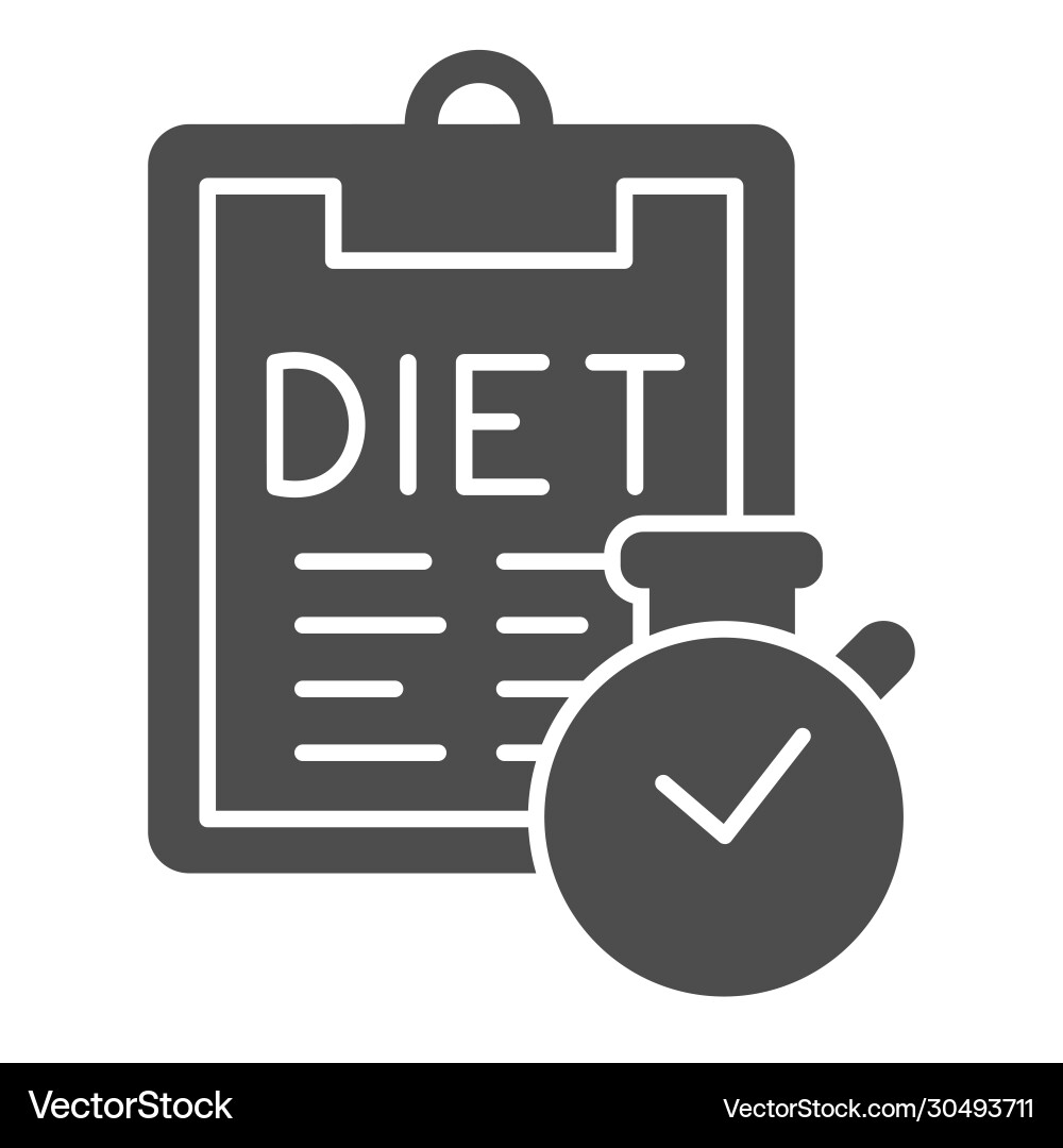 Diet menu and timer solid icon plan Diet menu and timer solid icon plan vector image