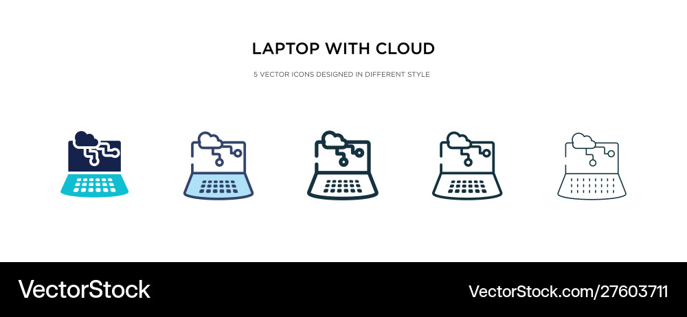 Laptop with cloud data icon in different style vector image