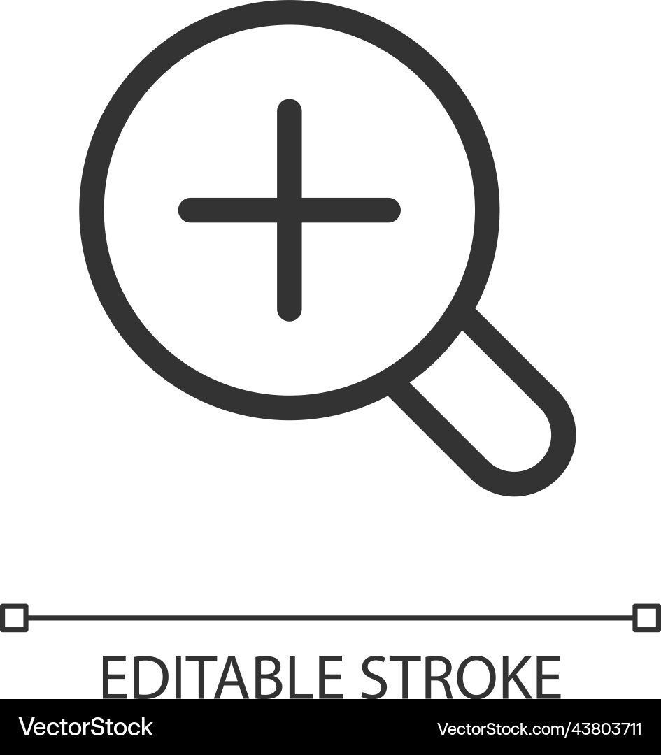 Magnifier and plus pixel perfect linear ui icon Magnifier and plus pixel perfect linear ui icon vector image