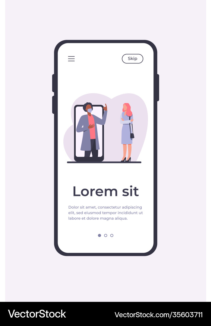 Man in mask on phone screen explaining something Man in mask on phone screen explaining something vector image