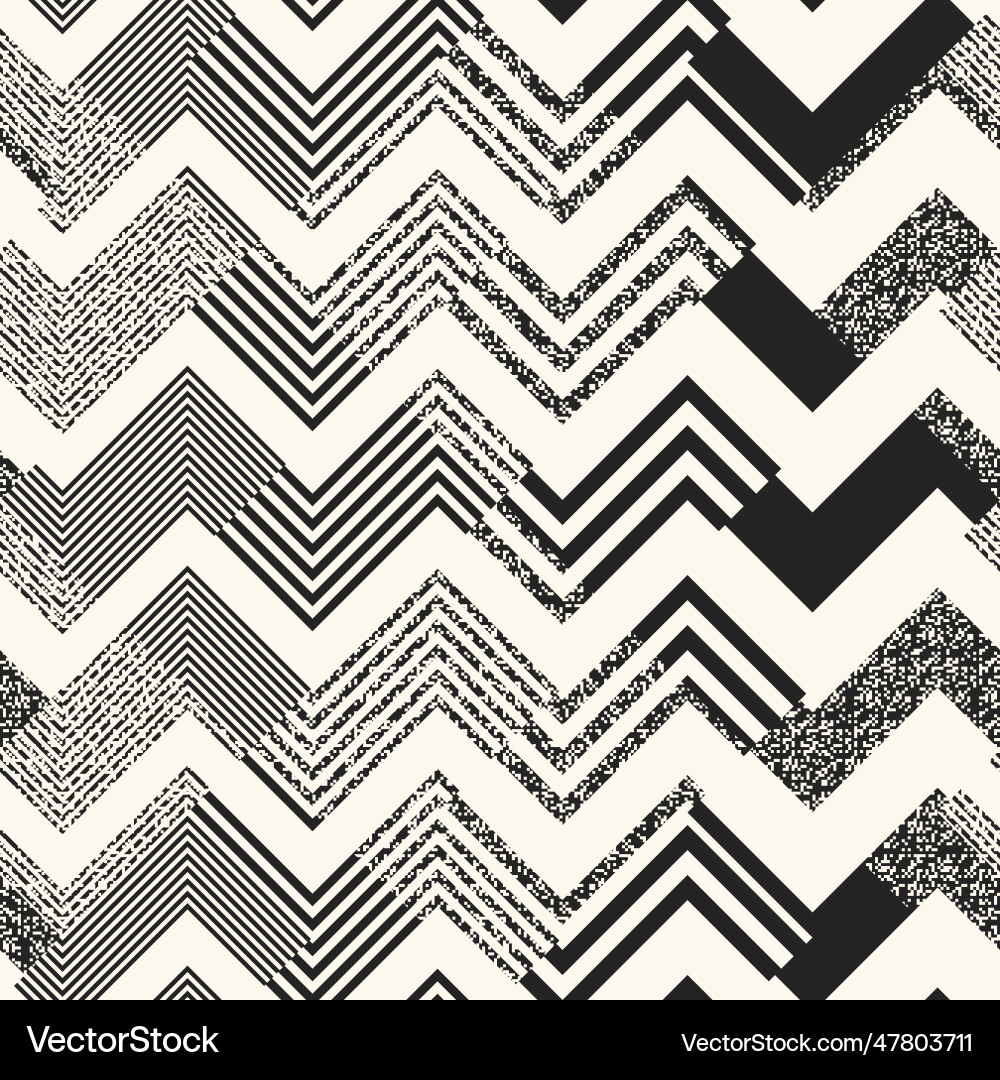 Monochrome glitch effect textured chevron pattern Monochrome glitch effect textured chevron pattern vector image