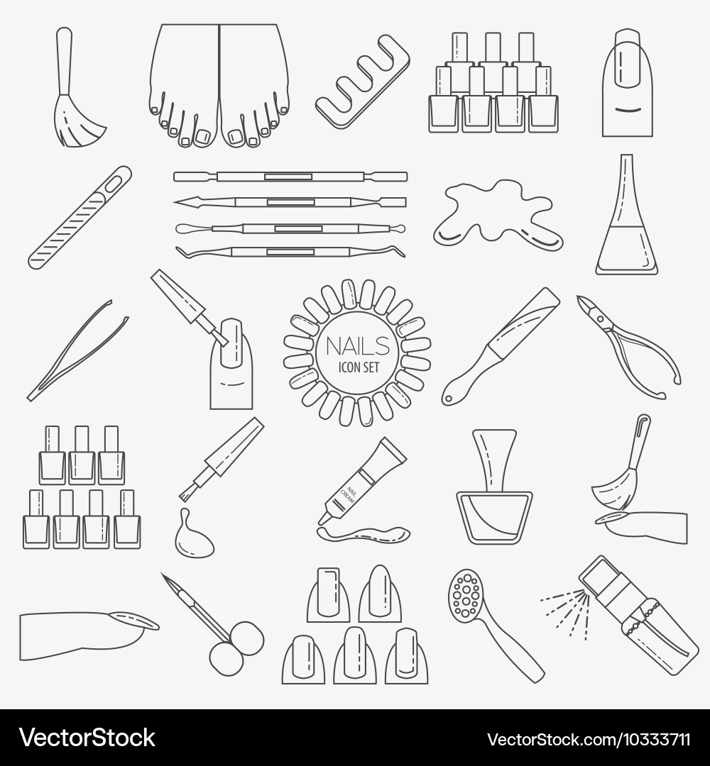Nail Care Icon Set - Thin Line Royalty Free Vector Image