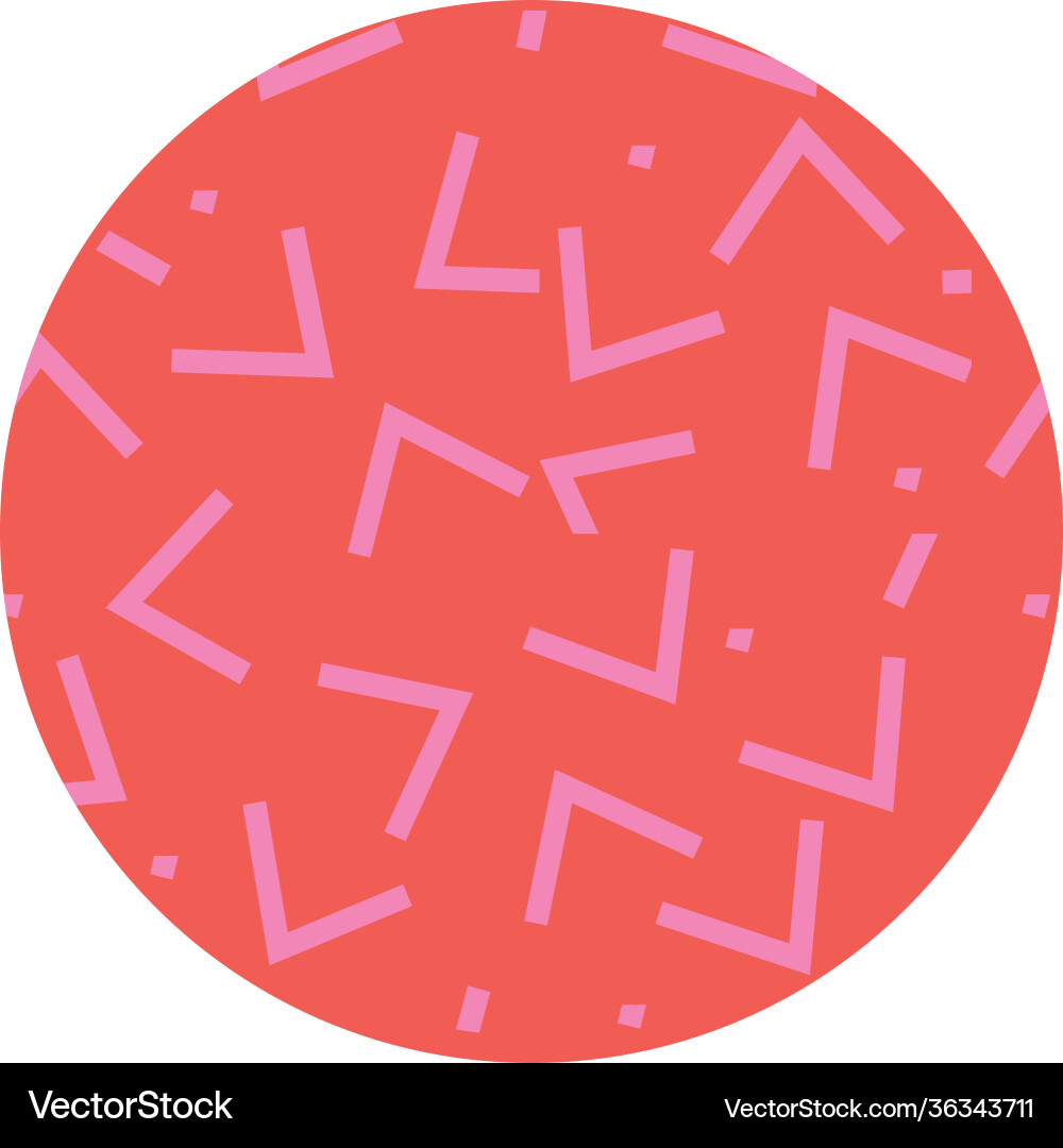 Red circle with memphis abstract design colorful vector image
