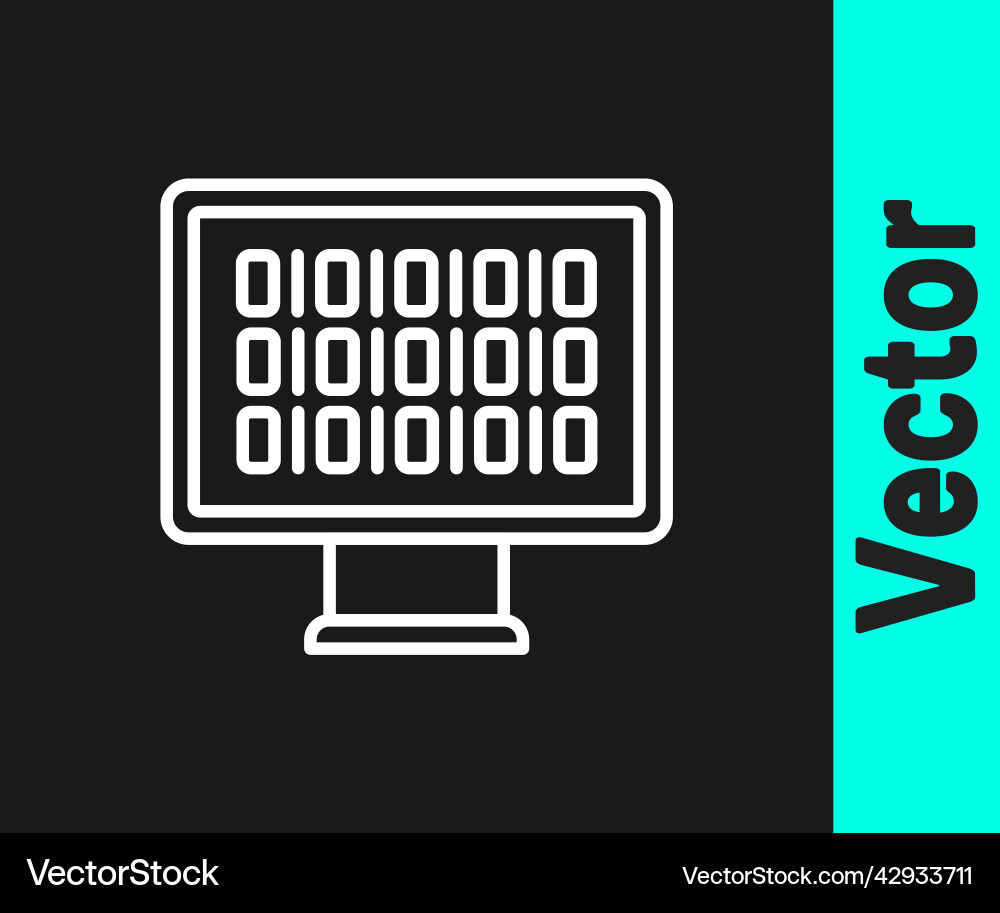 White line binary code icon isolated on black White line binary code icon isolated on black vector image