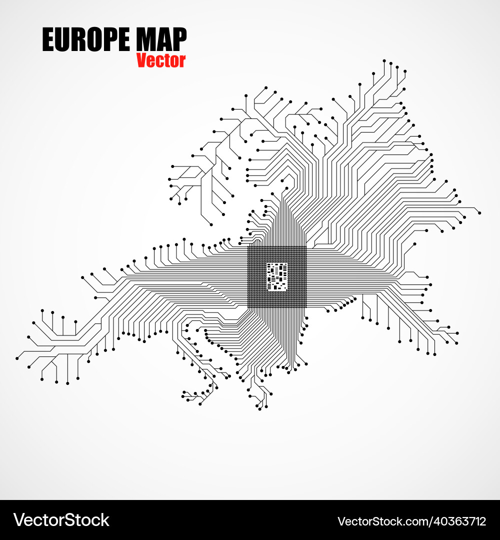 Abstract europe map with cpu circuit board vector image