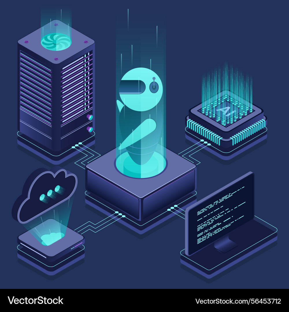 Artificial intelligence robot system analysis big Artificial intelligence robot system analysis big vector image