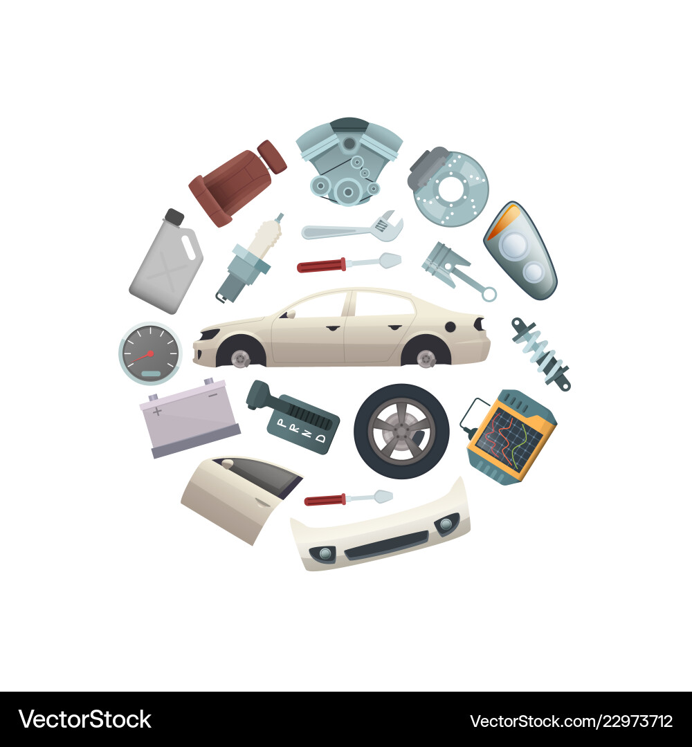 Car parts in circle shape Car parts in circle shape Vector Image