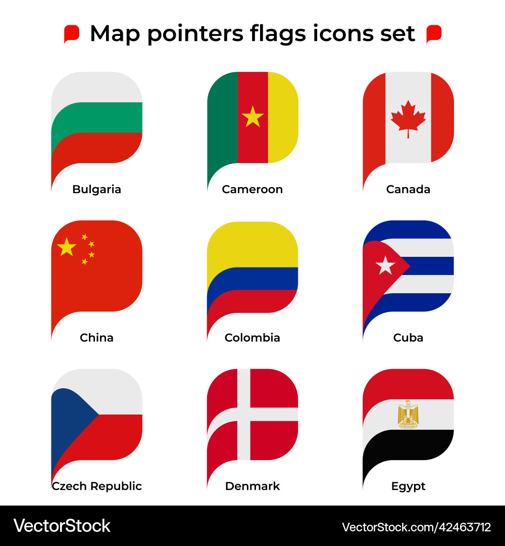 Landkarte Zeiger-Flags-Symbole setzen Flaggen-Symbol in einfachen Vektorbild