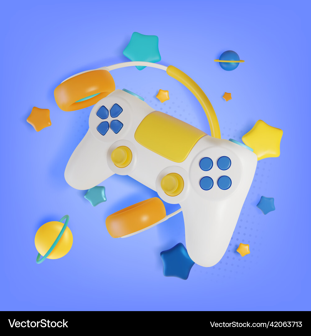 3d computer game and gamepad concept cartoon style 3d computer game and gamepad concept cartoon style vector image