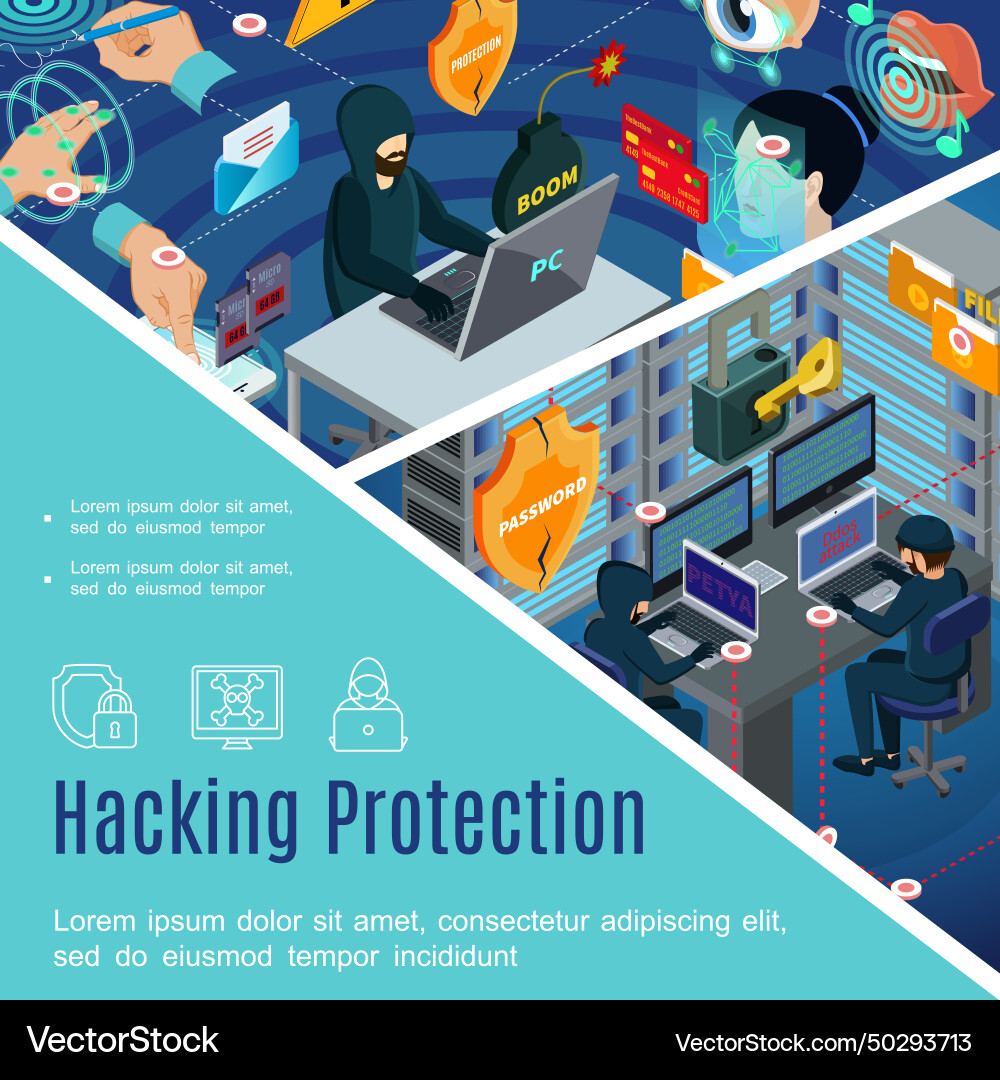 Hacking security and protection template Hacking security and protection template vector image