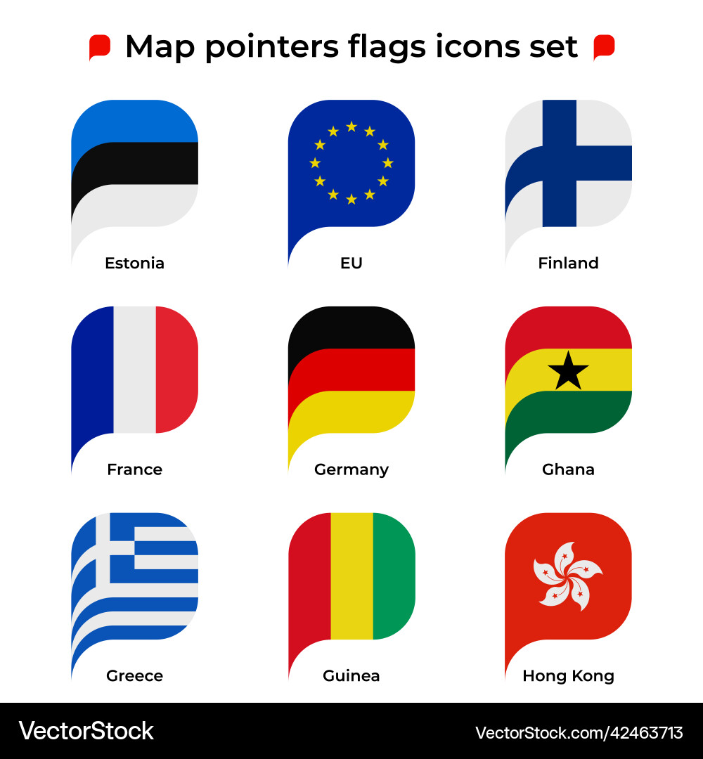 Map pointers flags icons set flag icon in simple Map pointers flags icons set flag icon in simple vector image