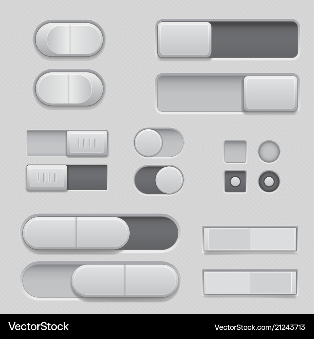 Modern Gray UI Buttons & Sliders vector image