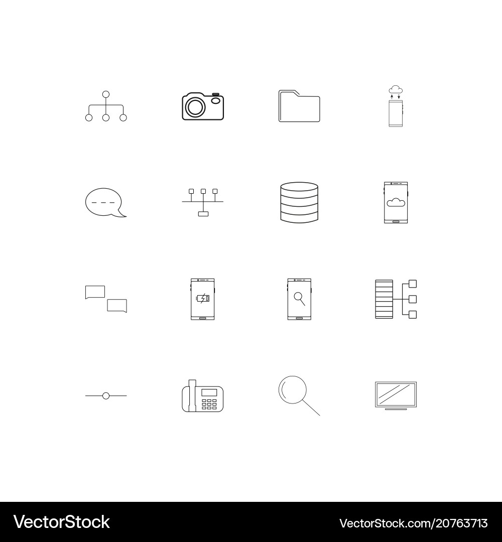 Network and database linear thin icons set vector image