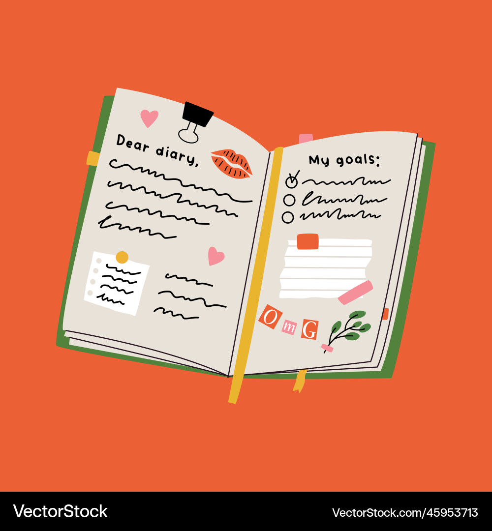 Open notebook with stickers and notes Vector Image