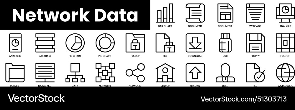 Set of outline network data icons minimalist thin Set of outline network data icons minimalist thin vector image