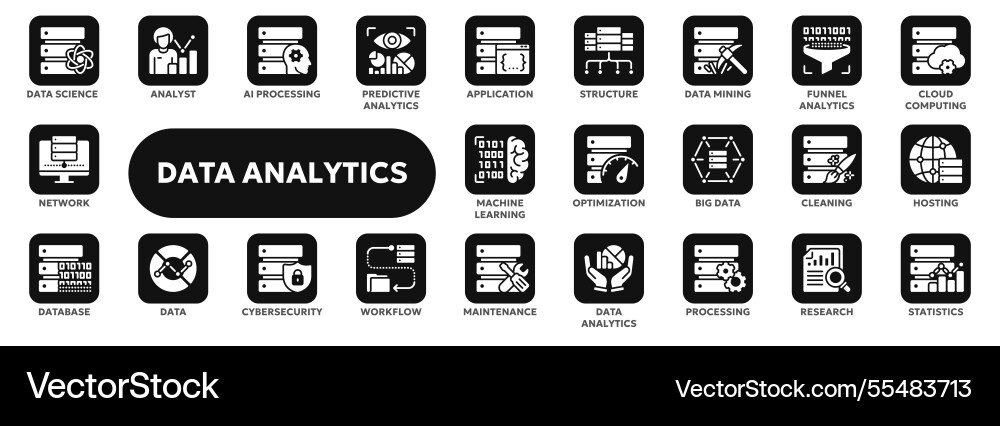 Solid icons of data analytics and statistics Solid icons of data analytics and statistics vector image