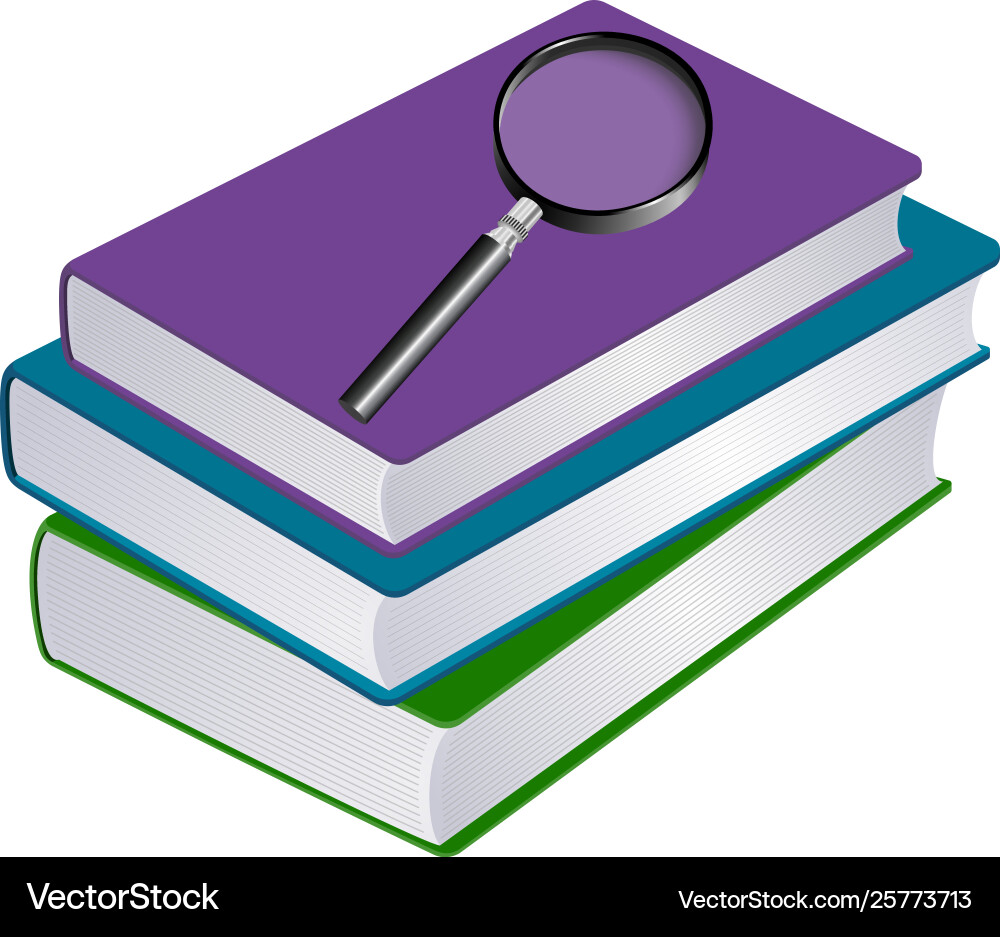 Stack books with magnifier vector image