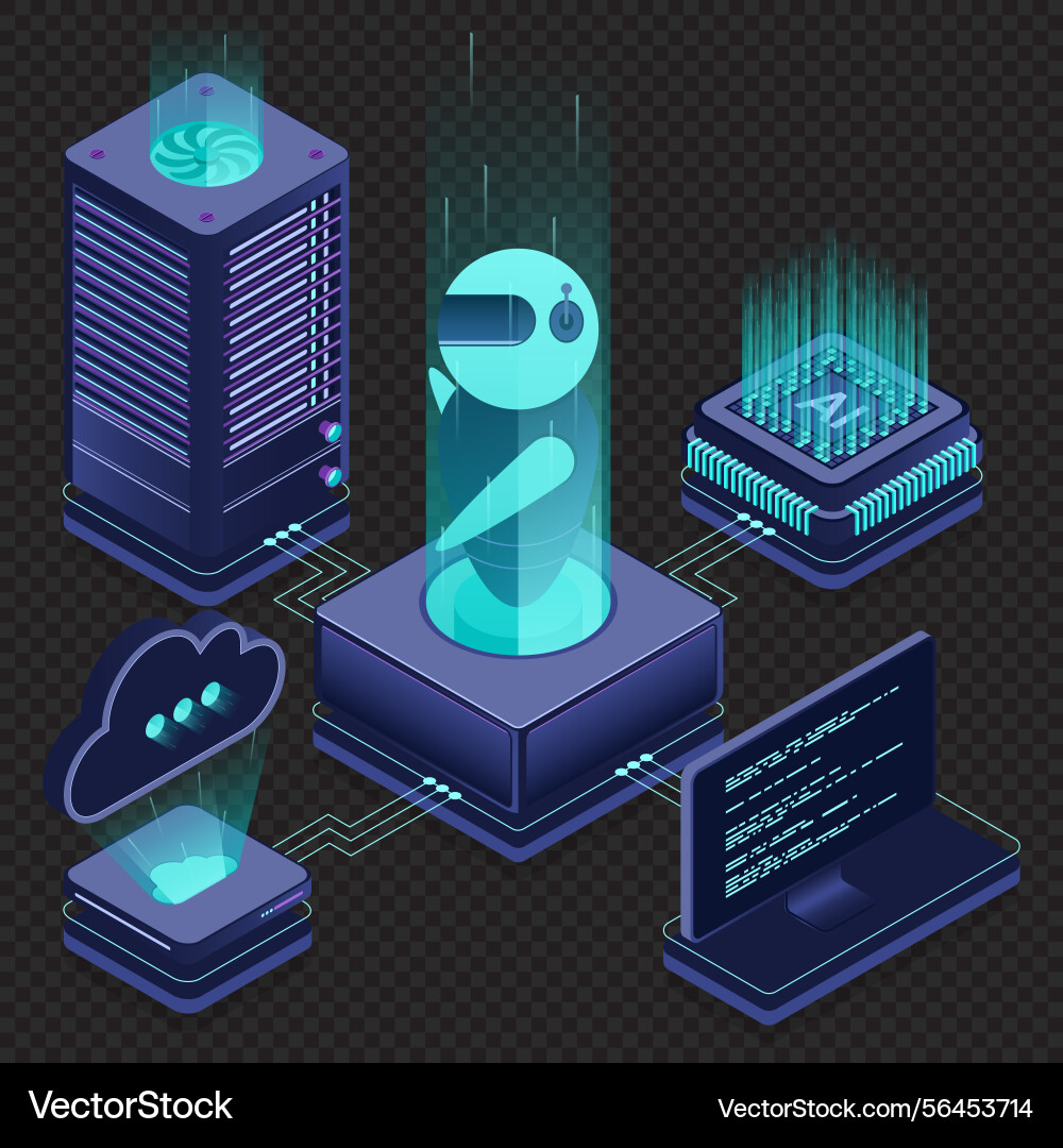 Artificial intelligence robot system analysis big Artificial intelligence robot system analysis big vector image