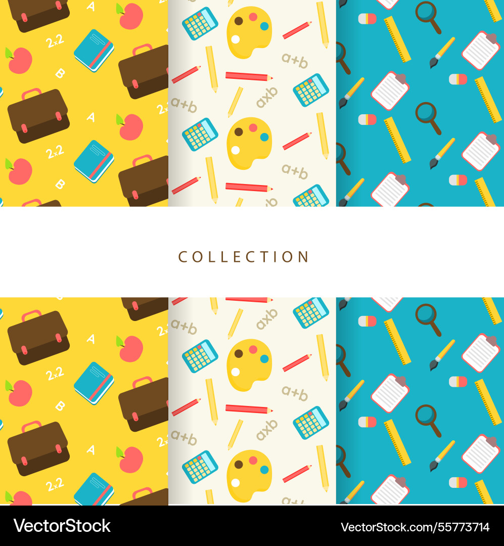 Back to school patterns collection with elements Vector Image
