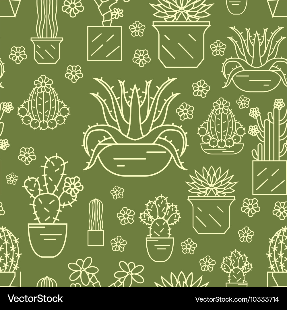 Cactuses and succulents seamless pattern thin line Vector Image