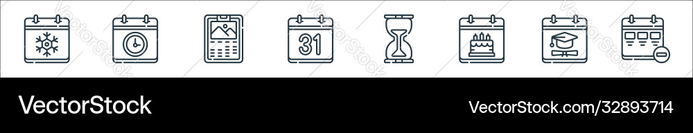 Calendar and date line icons linear set quality Calendar and date line icons linear set quality vector image