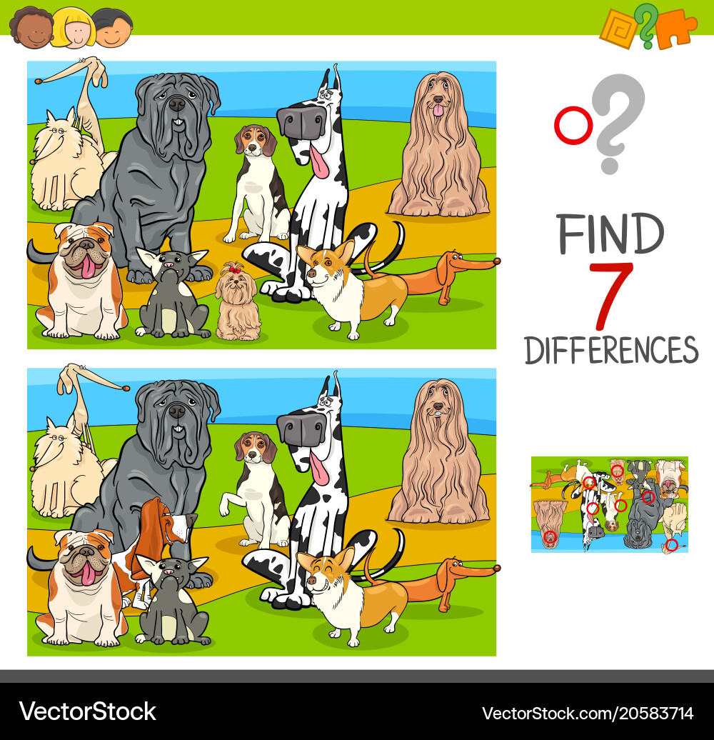 Find differences game with dog characters vector image