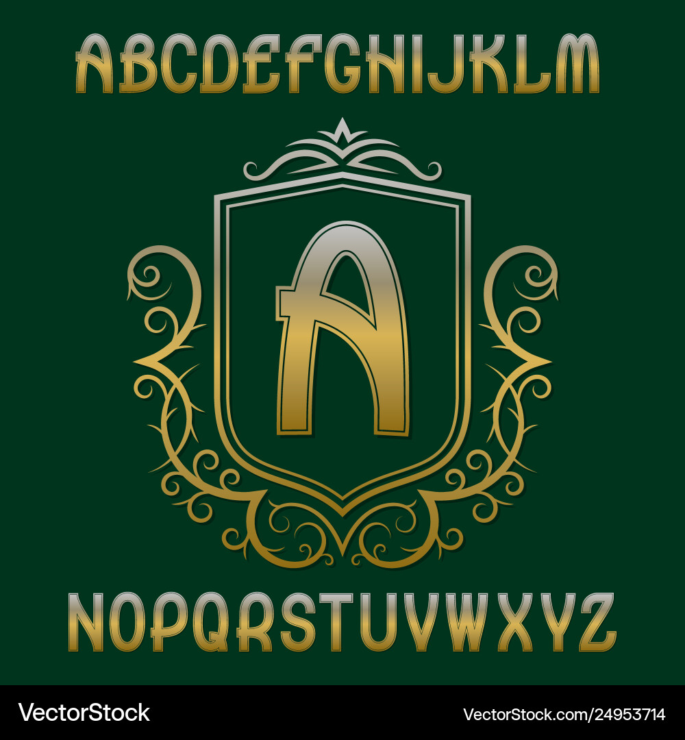 Golden initial monogram template on shield Golden initial monogram template on shield Vector Image