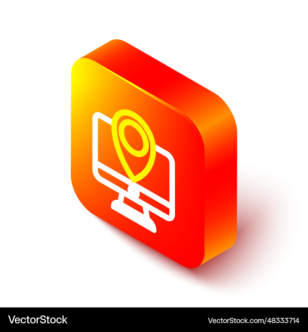 Isometric line computer monitor and folded map Vector Image