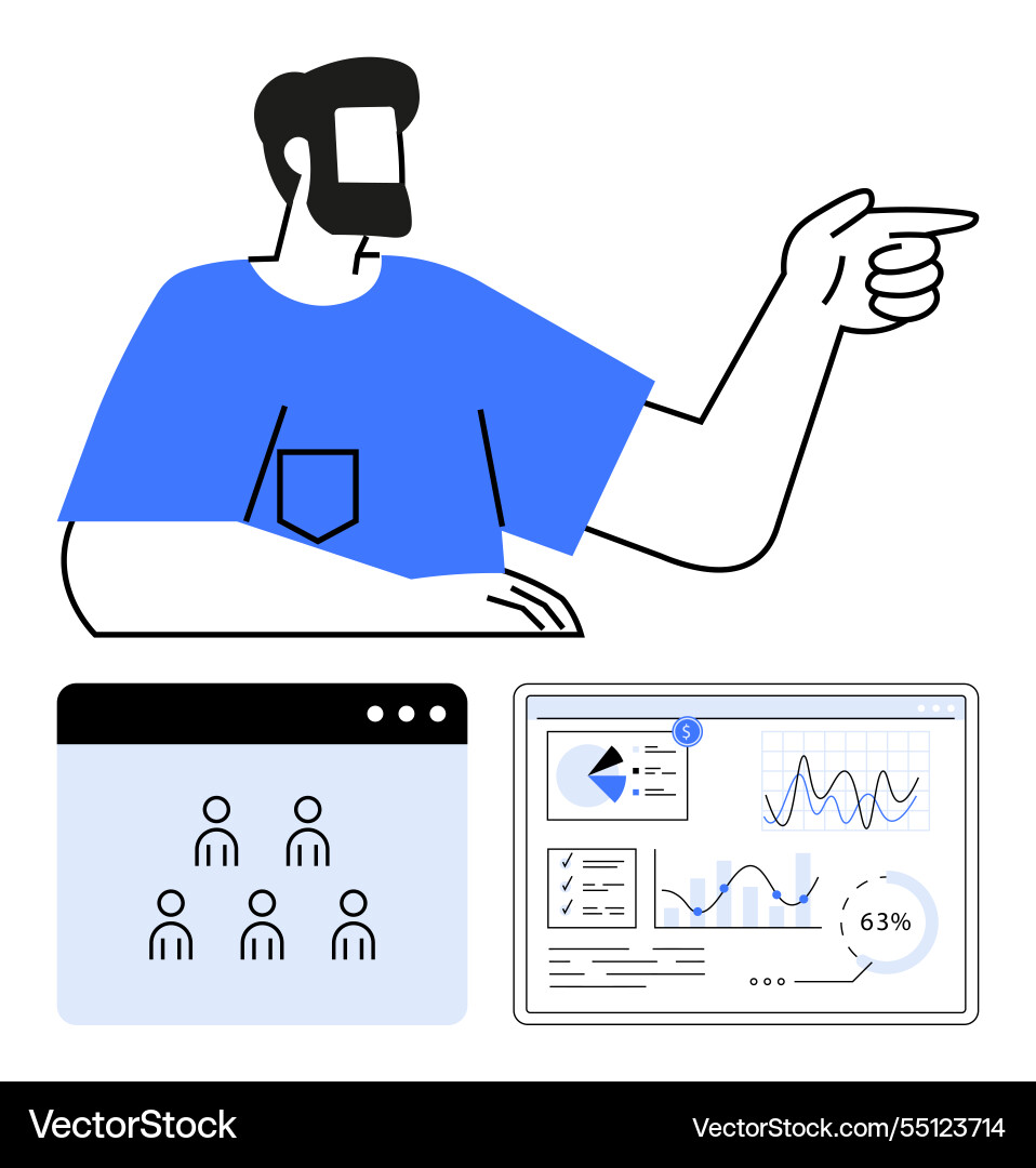 Professional pointing to analytics dashboard Vector Image