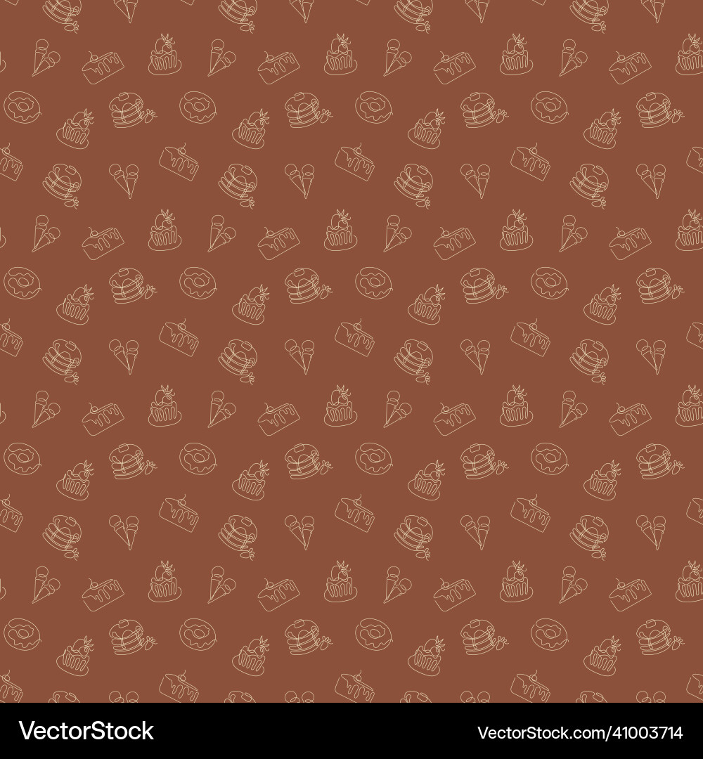 Seamless pattern with continuous line desserts Vector Image