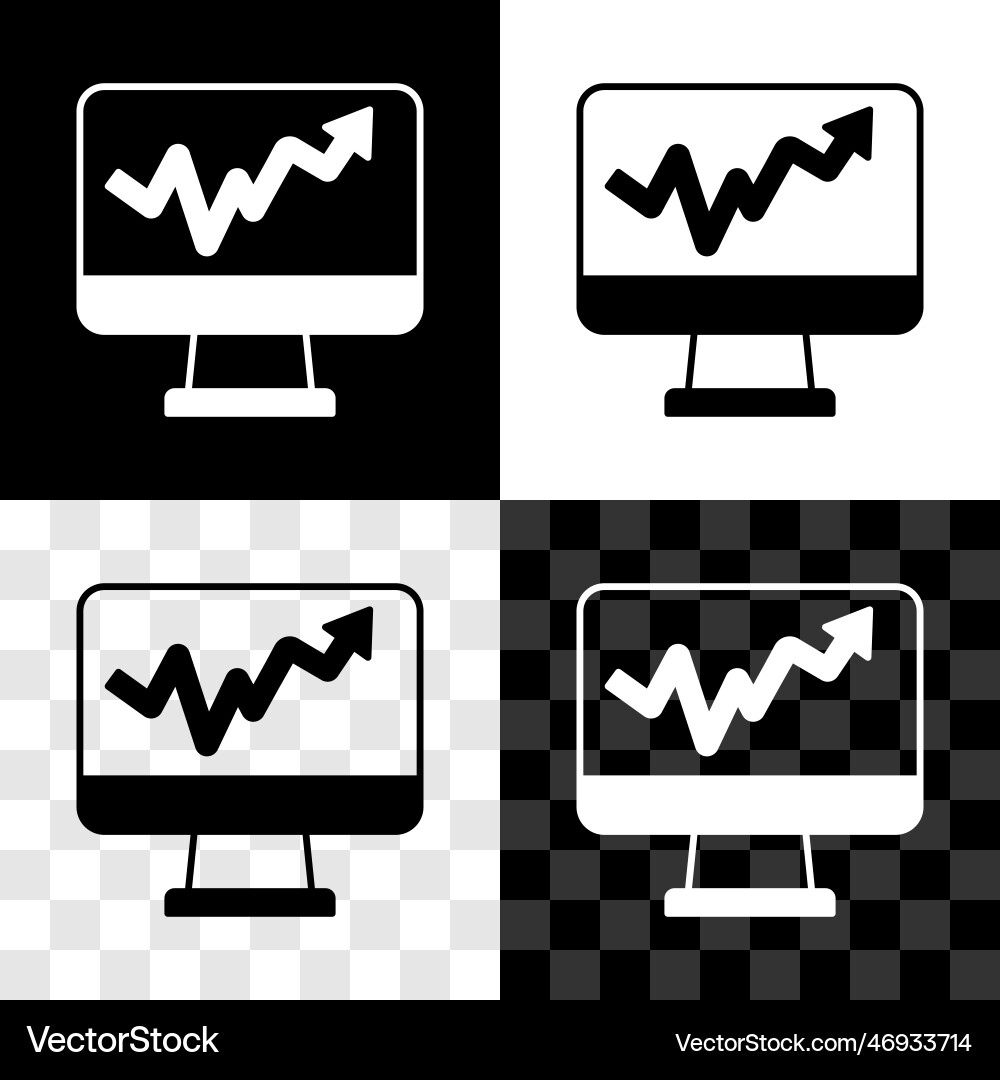 Set computer monitor with graph chart icon vector image
