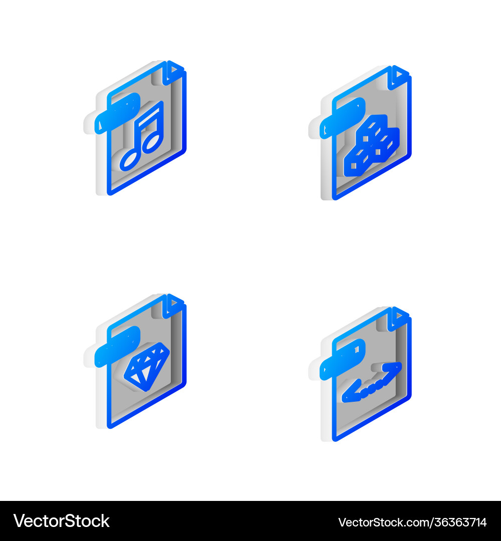 Set isometric line 3ds file document wav ruby Set isometric line 3ds file document wav ruby vector image