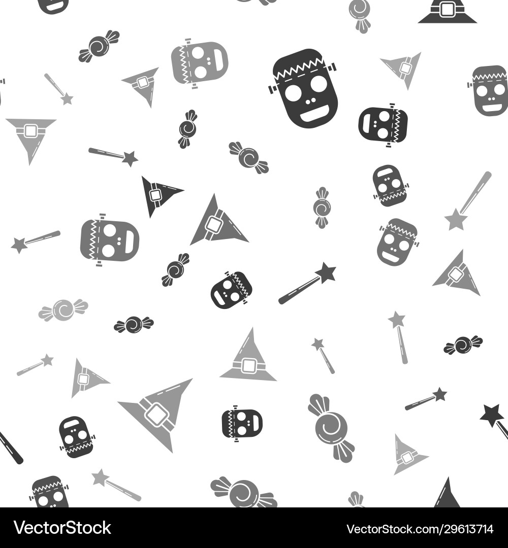Set zombie mask candy magic wand and witch hat Set zombie mask candy magic wand and witch hat vector image