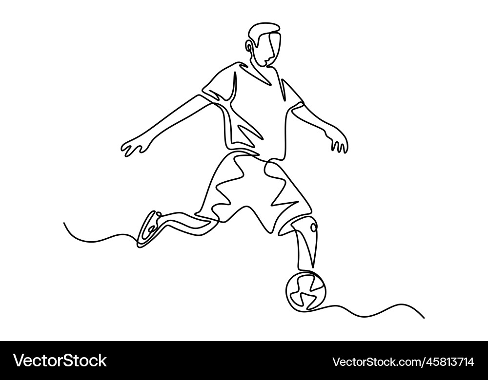 Soccer player drawing continuous one line hand Soccer player drawing continuous one line hand Vector Image