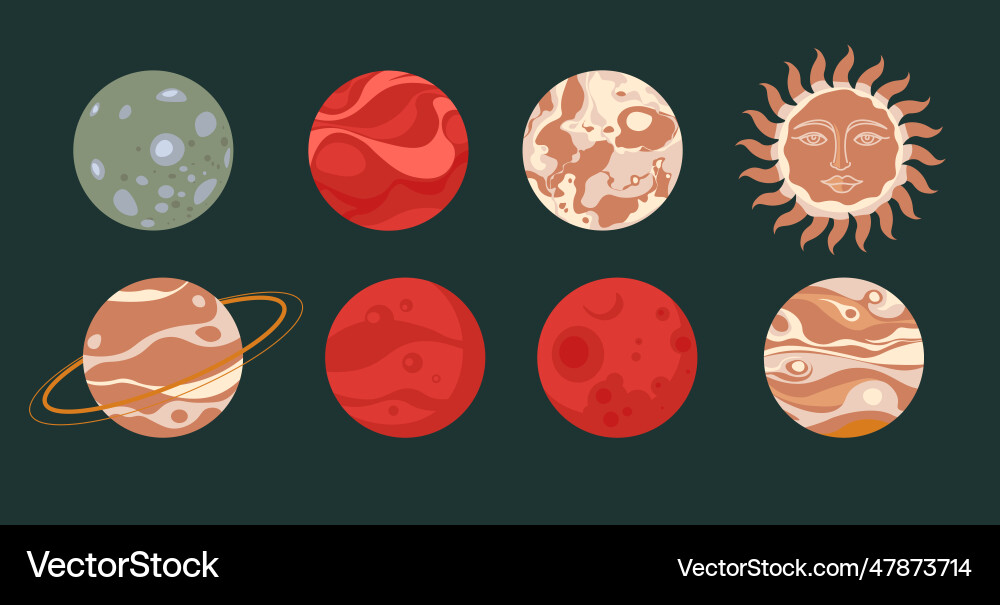 Solar system planets in rows outer space Solar system planets in rows outer space vector image