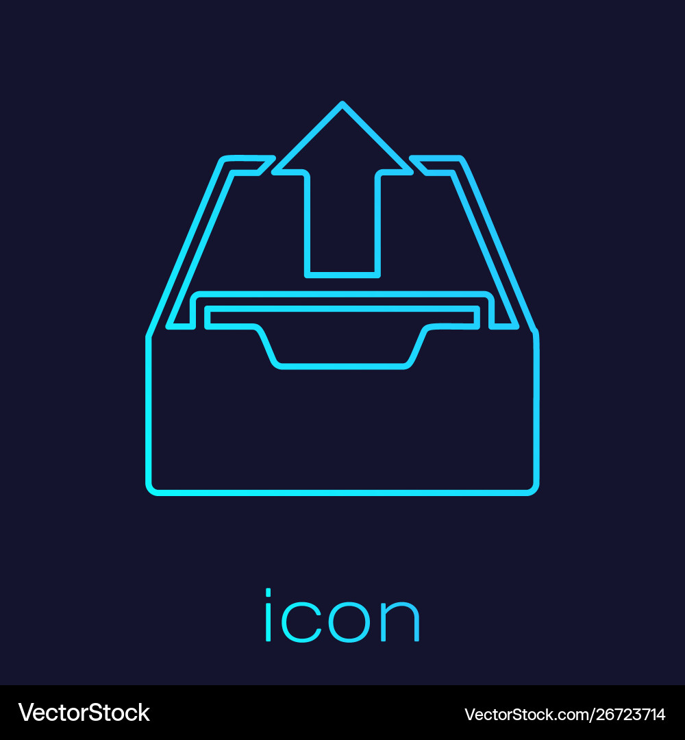 Turquoise line upload inbox icon isolated on blue Turquoise line upload inbox icon isolated on blue vector image