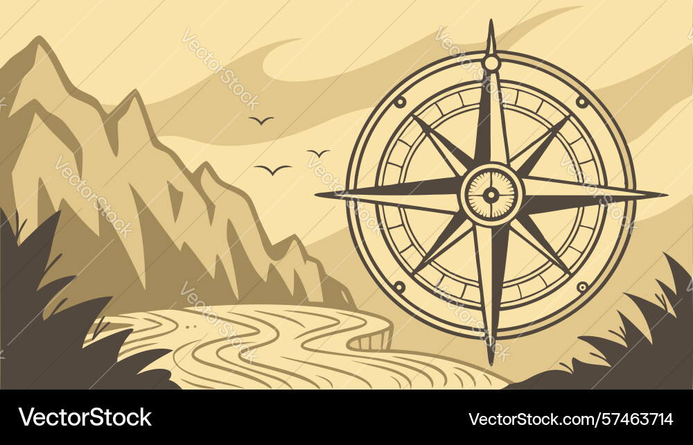 Twin compasses on grid map precision navigation vector image