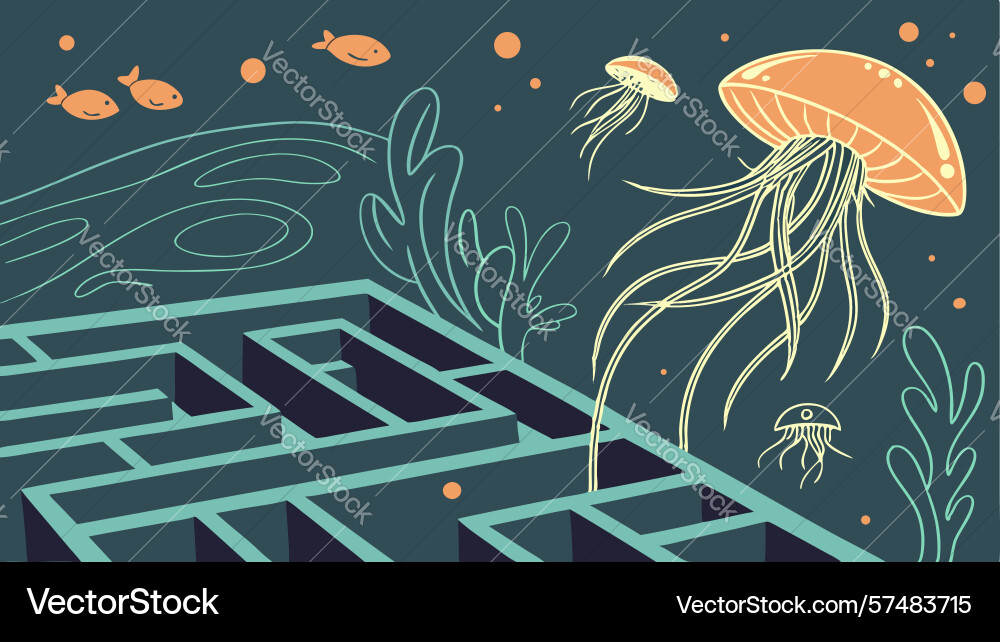 Abstract maze labyrinth design with fish Vector Image