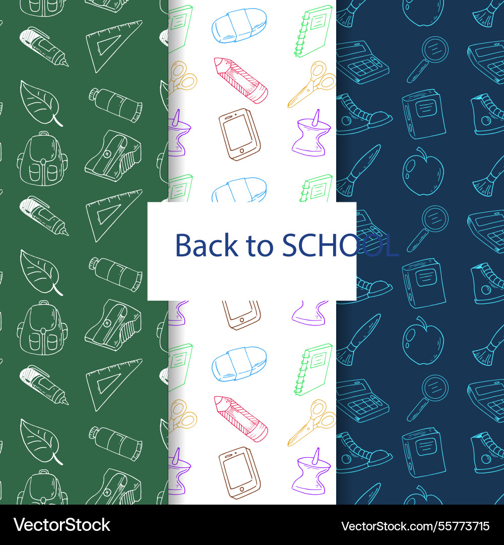 Back to school patterns collection with elements Vector Image