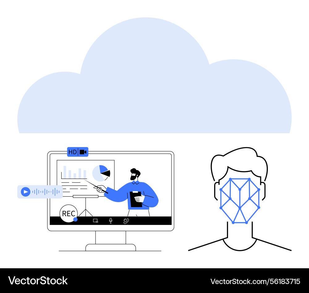 Cloud-based ai video conferencing with face Cloud-based ai video conferencing with face Vector Image