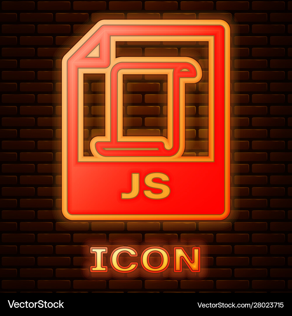Glowing neon js file document download button Glowing neon js file document download button vector image