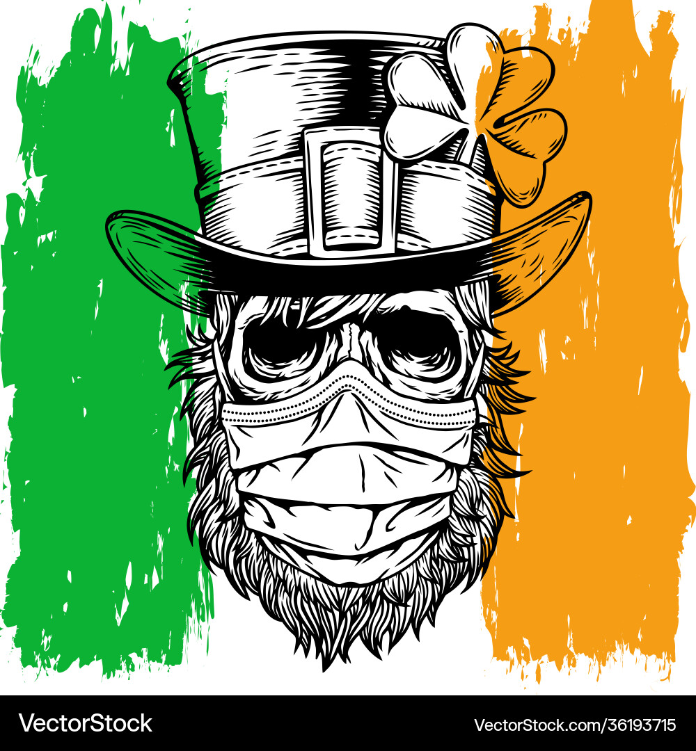 Irish Skull with Clover Mask Vector Image