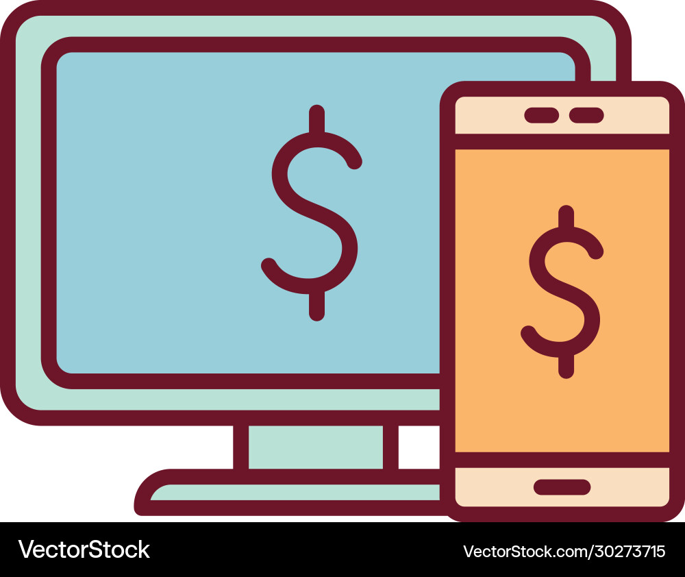 Isolated computer and smartphone with dollar vector image