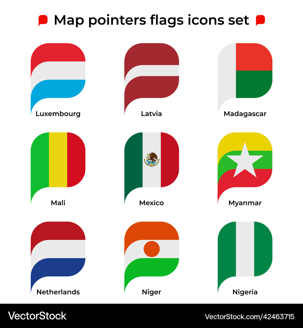 Map pointers flags icons set flag icon in simple Map pointers flags icons set flag icon in simple vector image