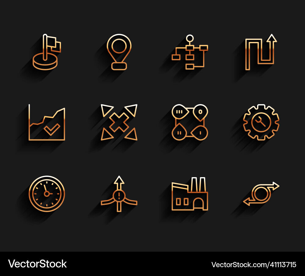 Set line clock arrow flag factory many ways Set line clock arrow flag factory many ways vector image