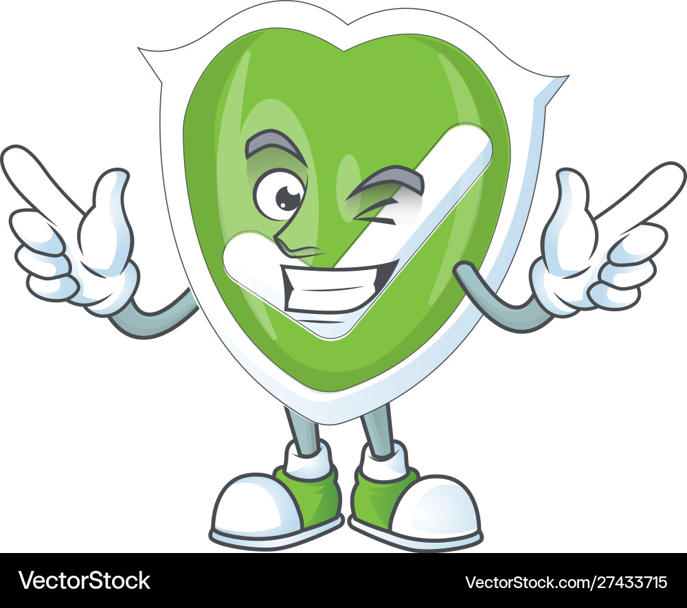 Wink checkmark shield with character a mascot Wink checkmark shield with character a mascot vector image