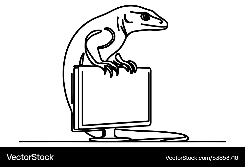 A lizard curiously perched on the monitor of com Vector Image
